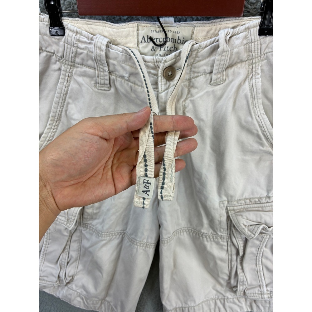 Abercrombie & Fitch Drawstring Cargo Shorts Mens 31 Cream Pockets Y2K - Picture 2 of 13